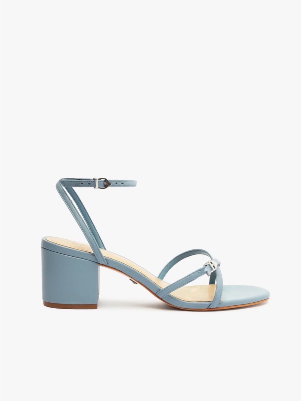 SCHUTZ Liliana Leather Denim Blue Block Heel Sandal Size 9 - Picture 1 of 5